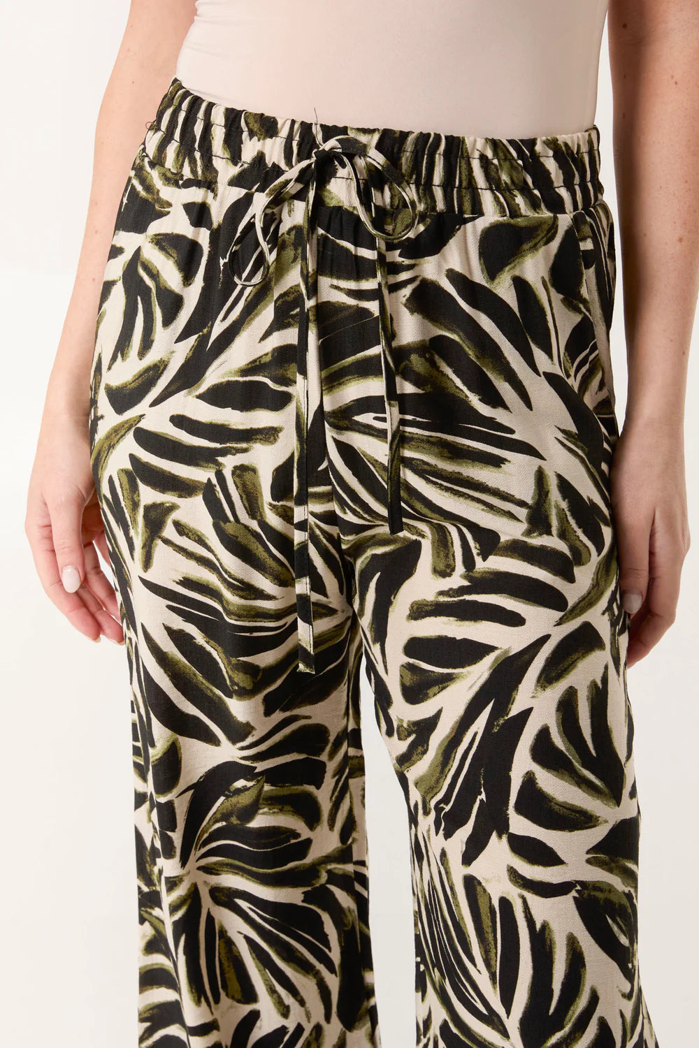 Nova of London Palm Leaf Print Elasticated Wide Leg Trousers