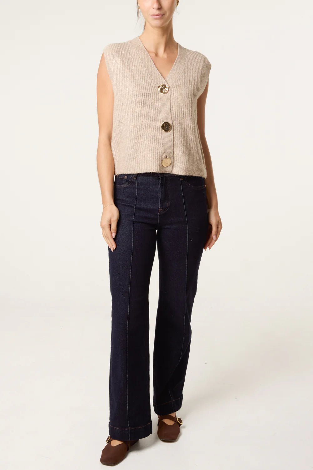 Nova of London Gold Circle Button Knit Waistcoat