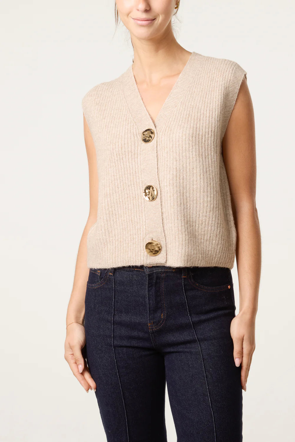 Nova of London Gold Circle Button Knit Waistcoat