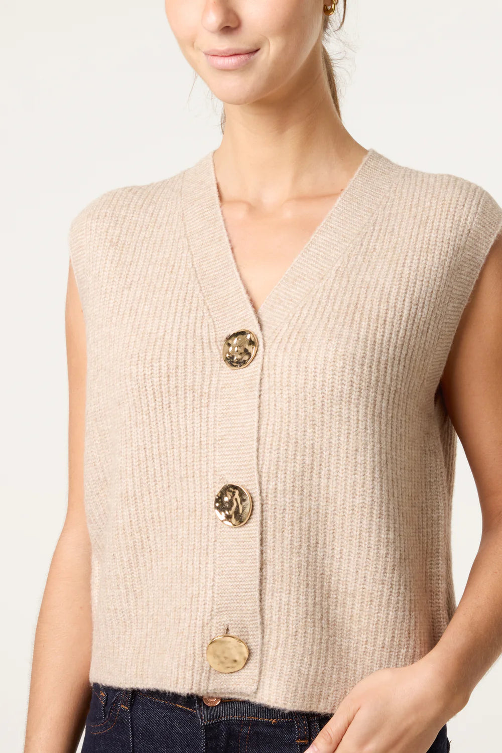 Nova of London Gold Circle Button Knit Waistcoat
