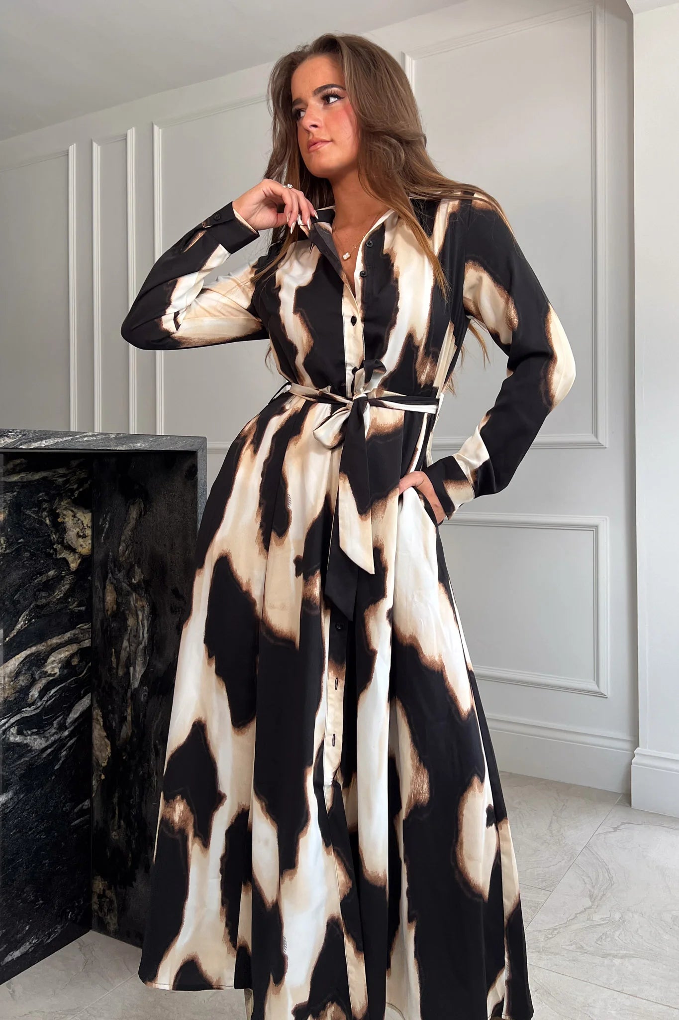 Girl in Mind Brielle Long Sleeve Shirt Dress Animal Print