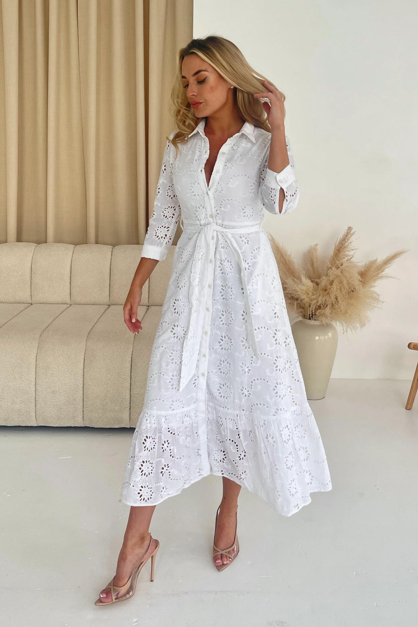 Girl in Mind Michelle Broidery Shirt Maxi Dress White