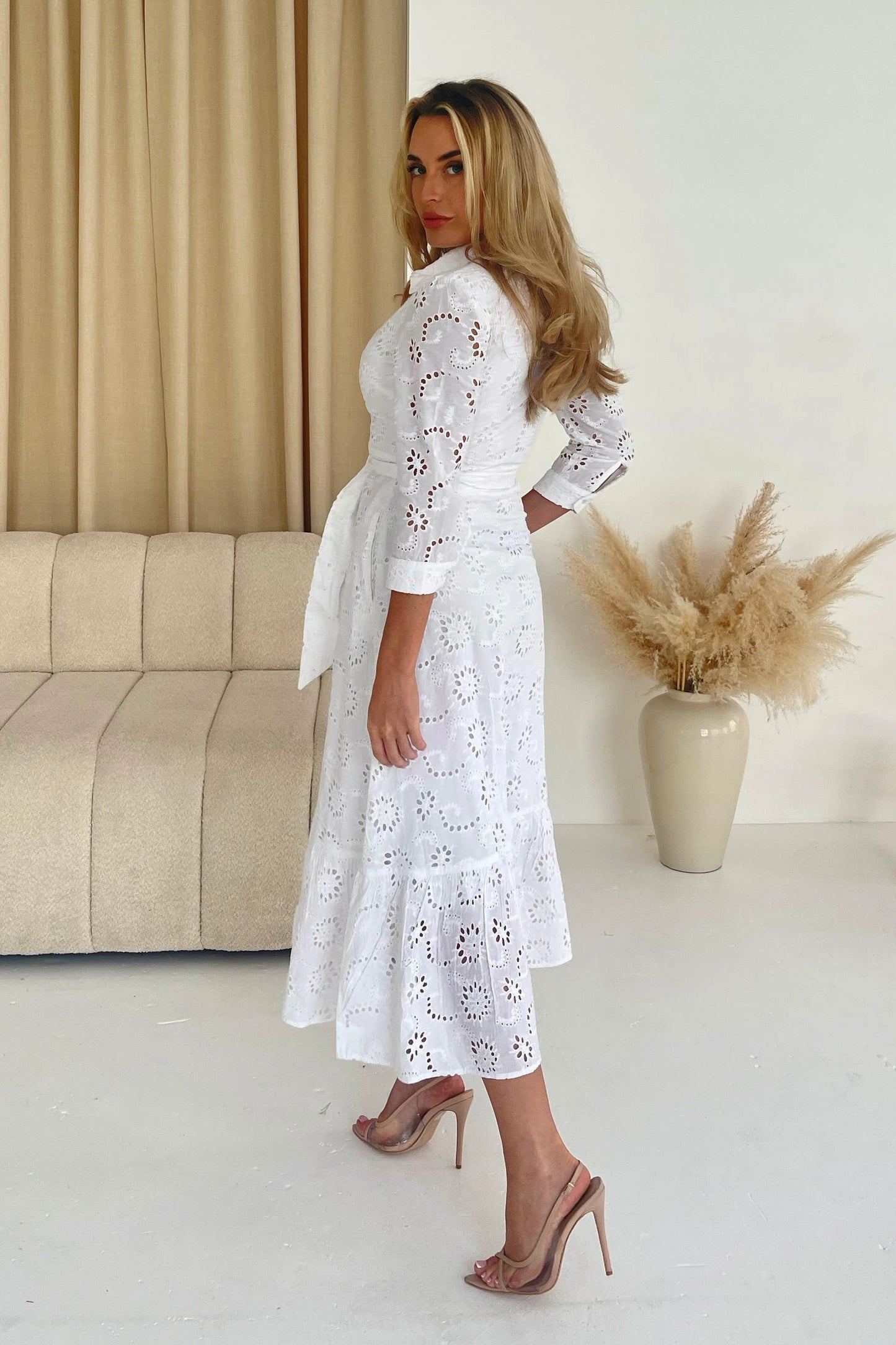 Girl in Mind Michelle Broidery Shirt Maxi Dress White