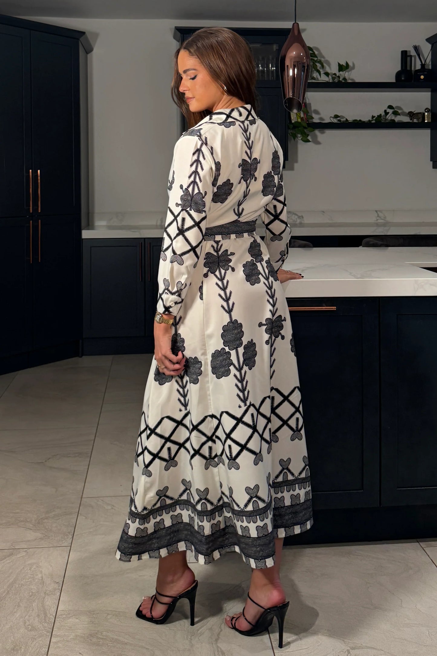Girl in Mind Angela Black Floral Shirt Maxi Dress