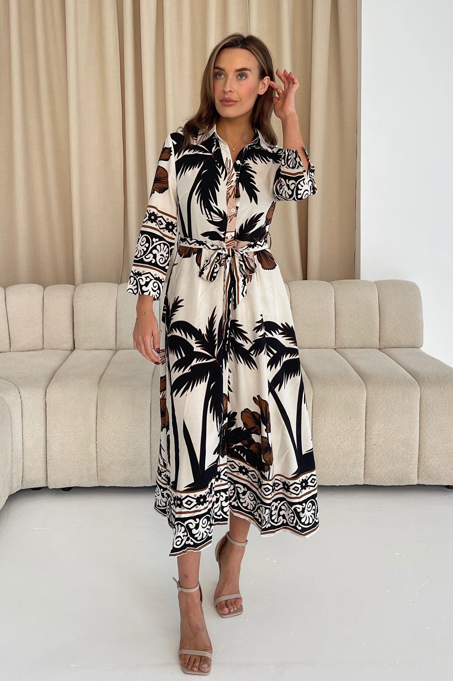 Girl in Mind Angela Palm Print Shirt Maxi Dress