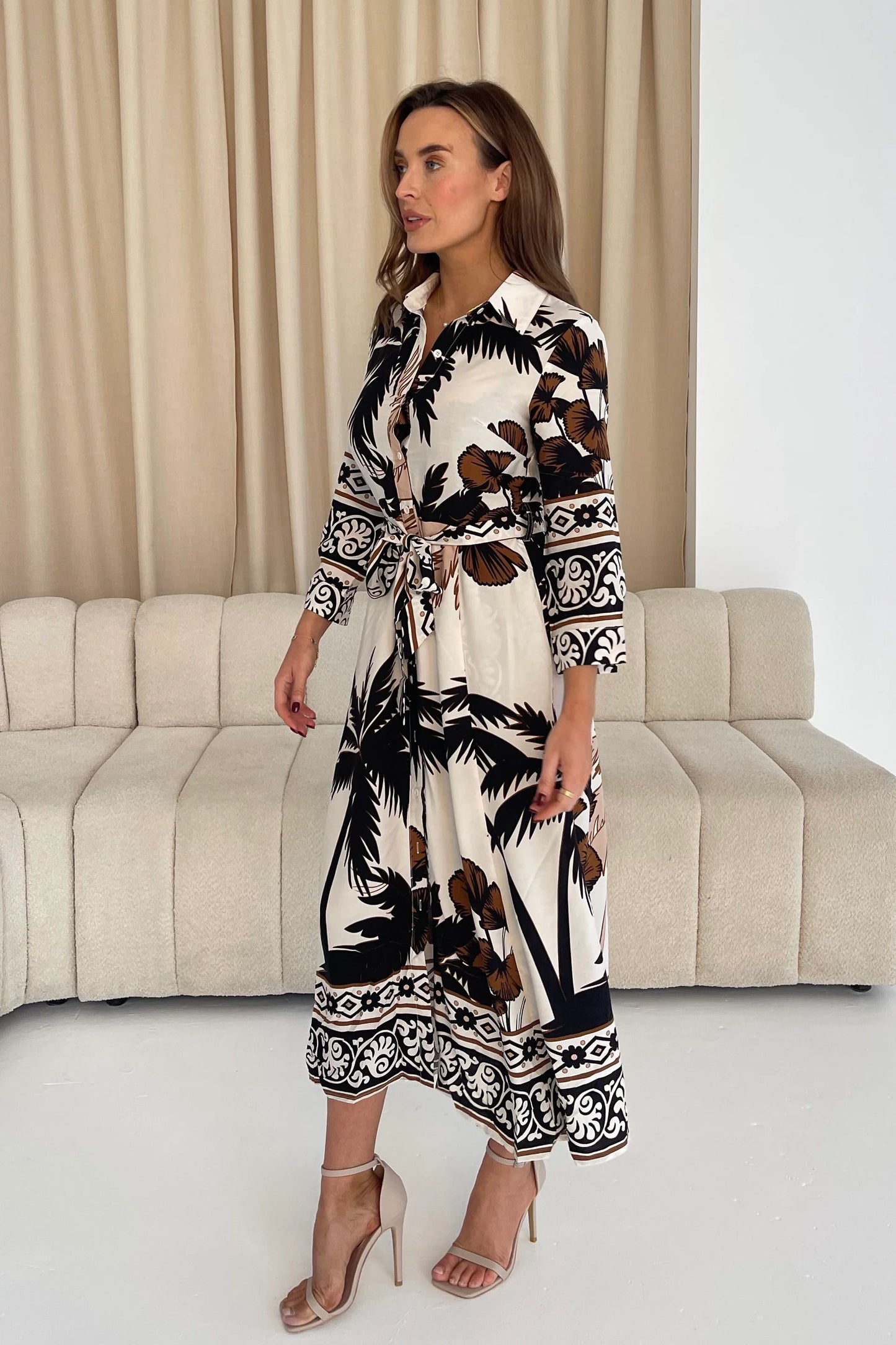 Girl in Mind Angela Palm Print Shirt Maxi Dress