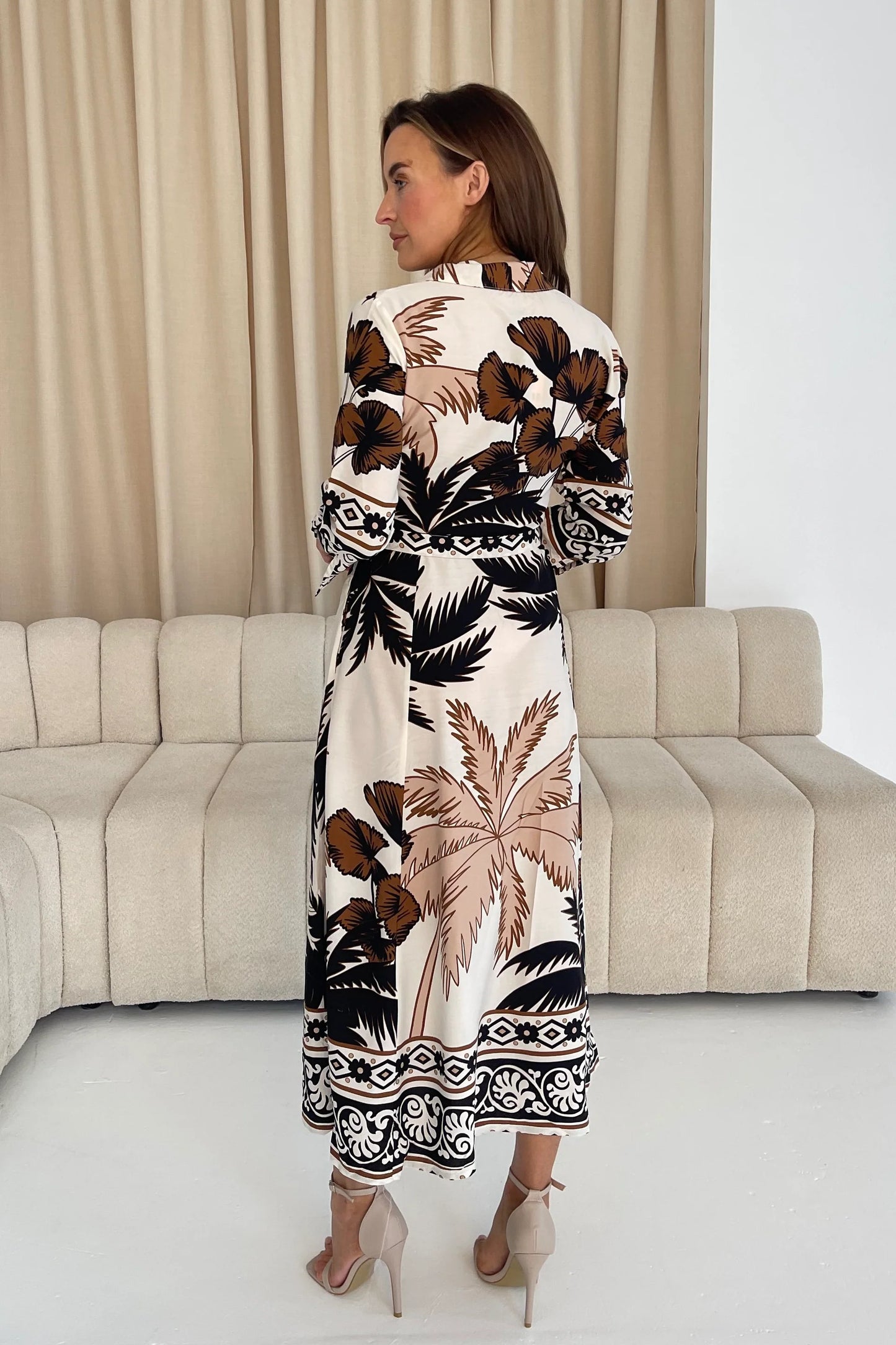Girl in Mind Angela Palm Print Shirt Maxi Dress
