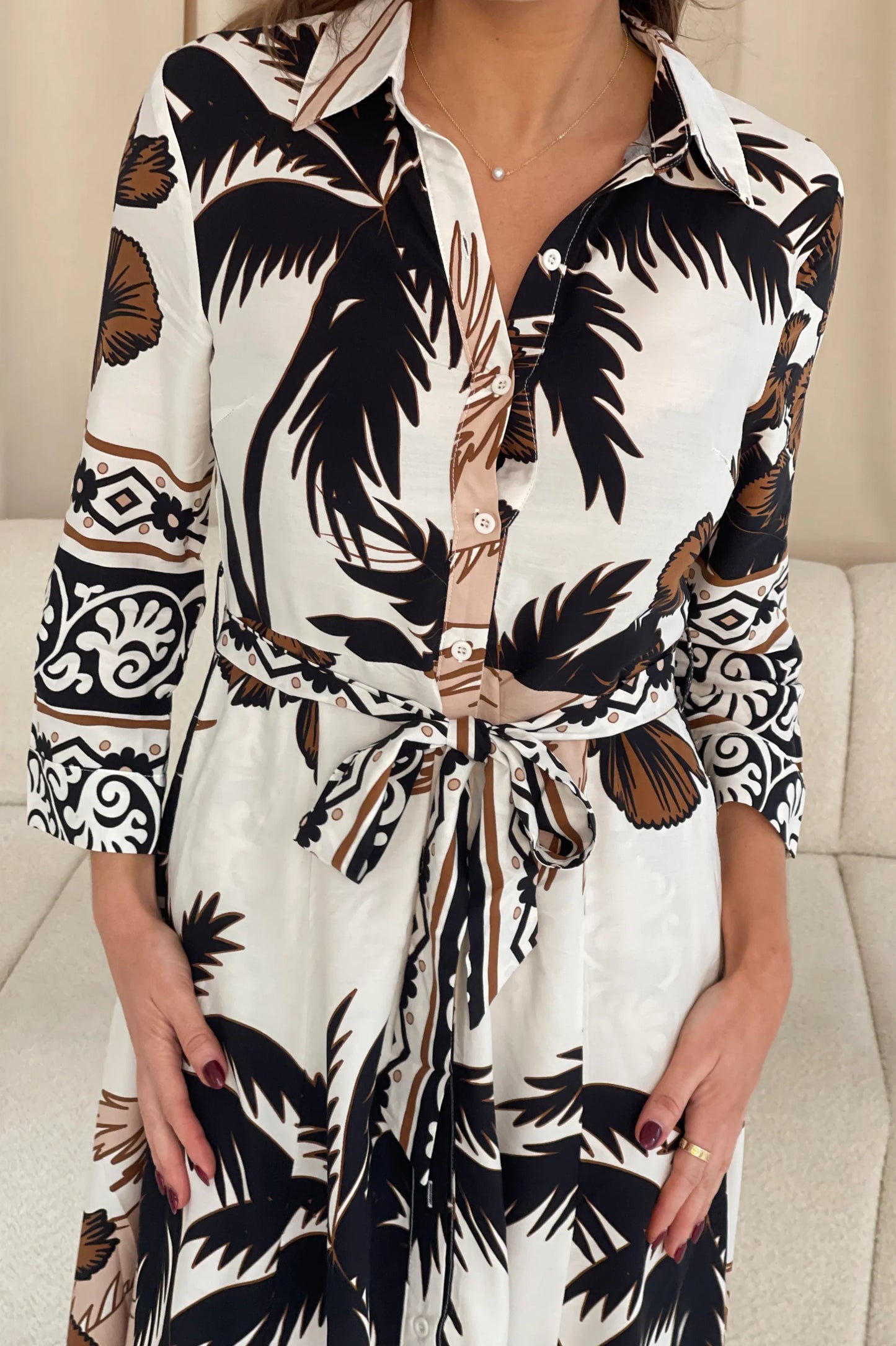 Girl in Mind Angela Palm Print Shirt Maxi Dress