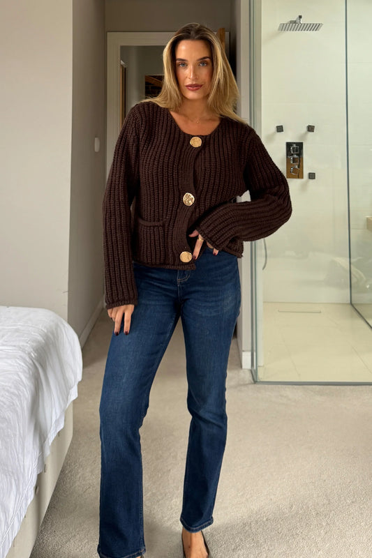 Girl in Mind Kelbie Chunky Knit Cardigan Chocolate