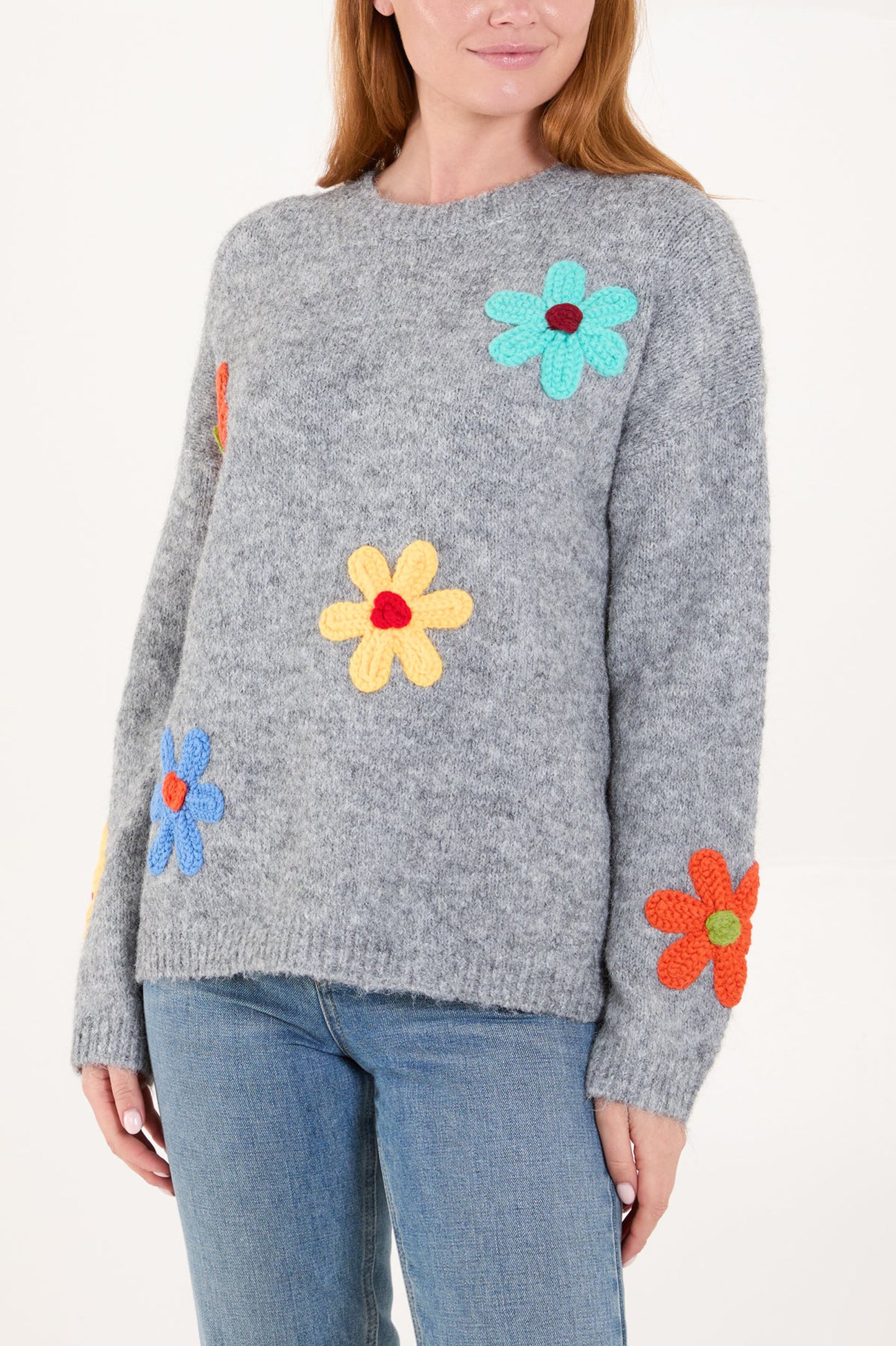 Nova of London Colourful Flower Knit Round Neck Jumper