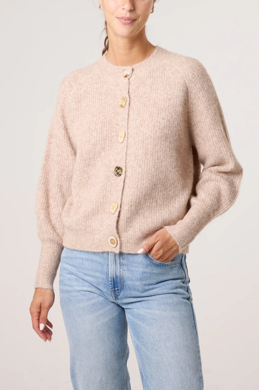 Nova of London Print Buttons Round Neck Knit Cardigan