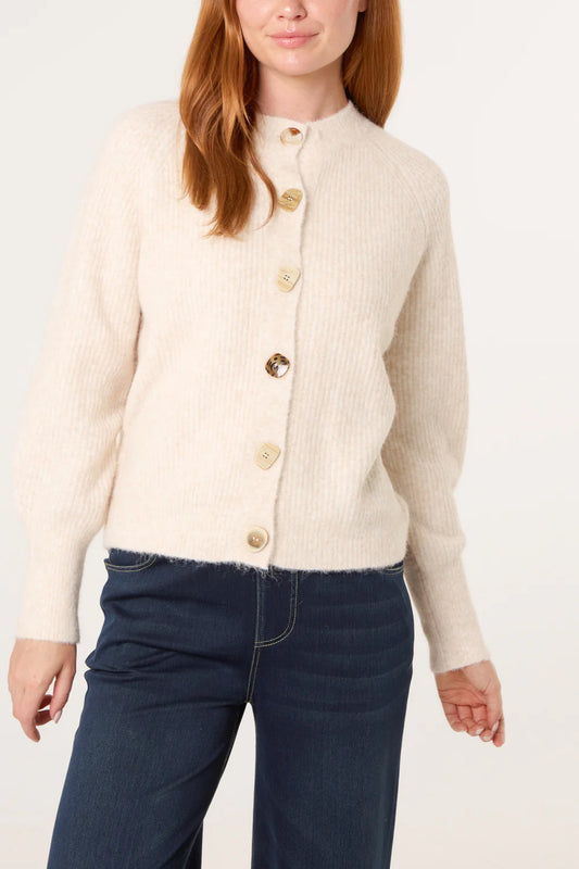 Nova of London Print Buttons Round Neck Knit Cardigan