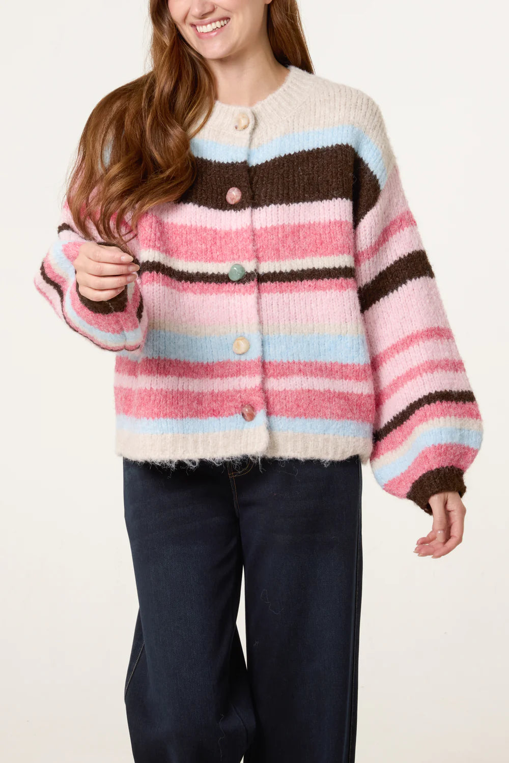 Nova of London Marble Button Striped Knit Cardigan
