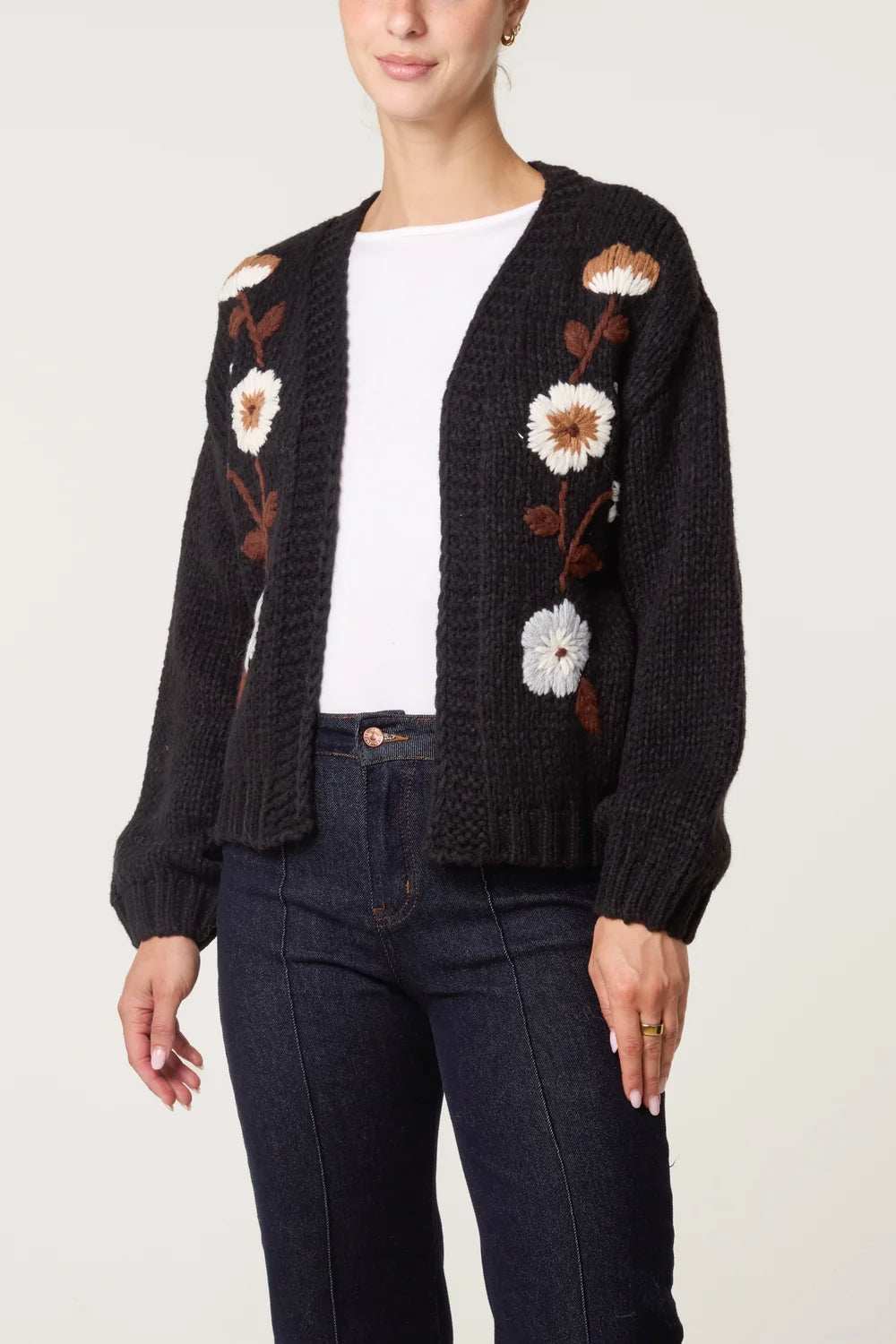 Nova of London Embroidered Flower Knit Cardigan