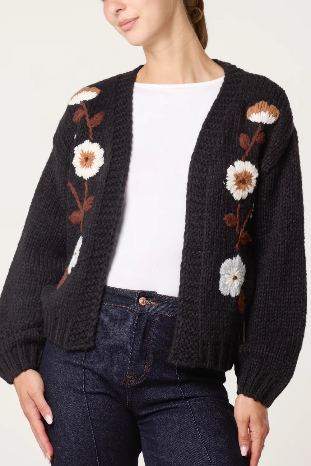 Nova of London Embroidered Flower Knit Cardigan