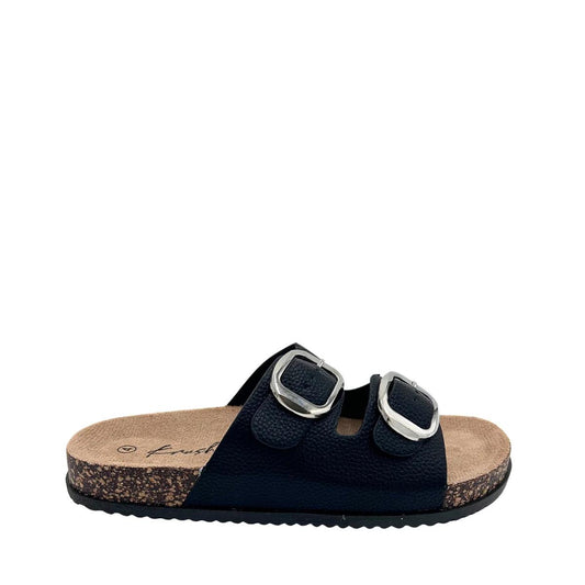 Black Double Buckle Slider Sandals