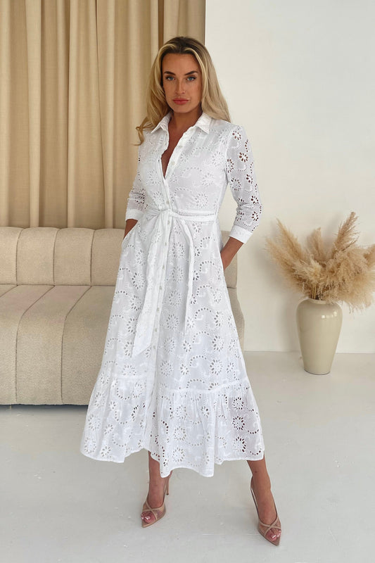 Girl in Mind Michelle Broidery Shirt Maxi Dress White