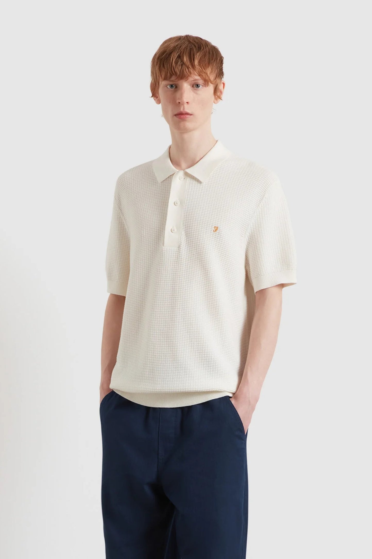 Farah Thornley Knitted Polo Shirt In Ecru