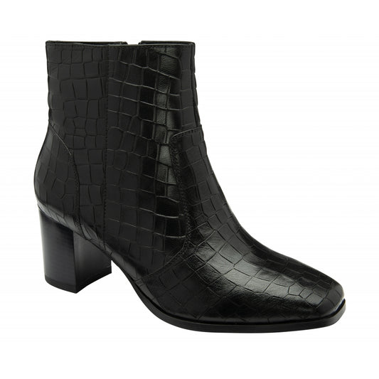 Black Croc-Print Leather Louth Heeled Ankle Boots | Ravel