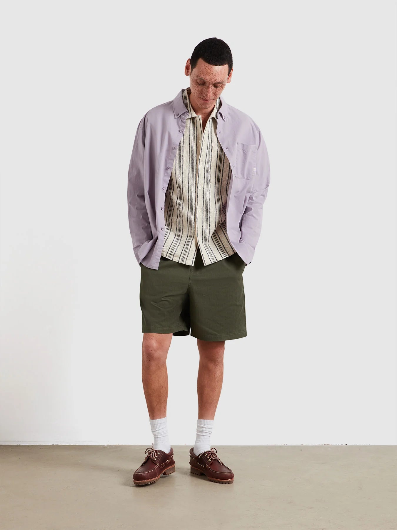 Farah Simon Striped Short Sleeve Shirt In Ecru