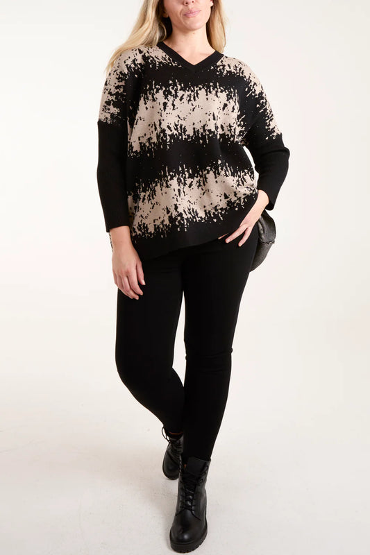 Nova of London V-Neck Abstract Animal Print Jumper