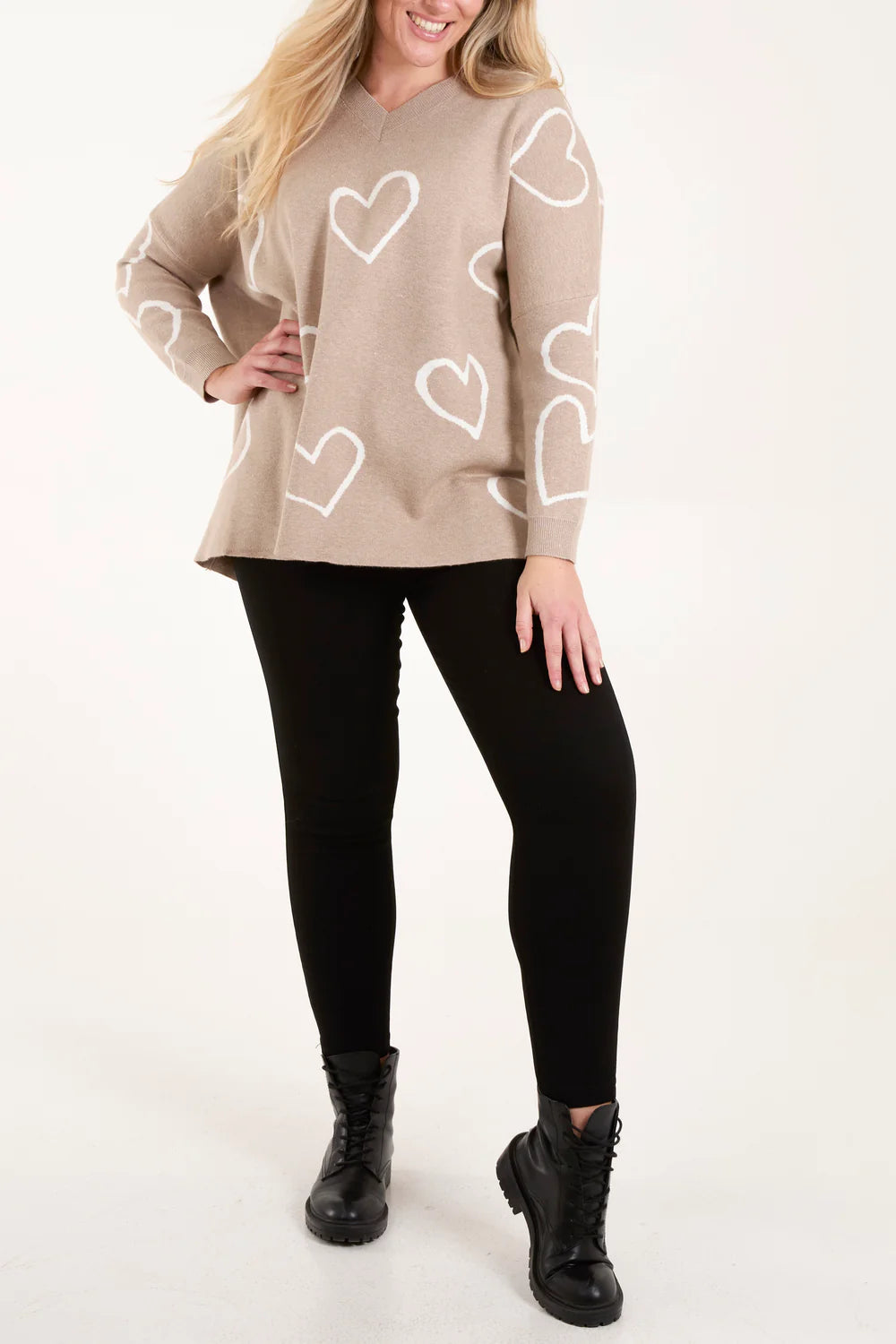 Nova of London Heart Pattern V-Neck Jumper