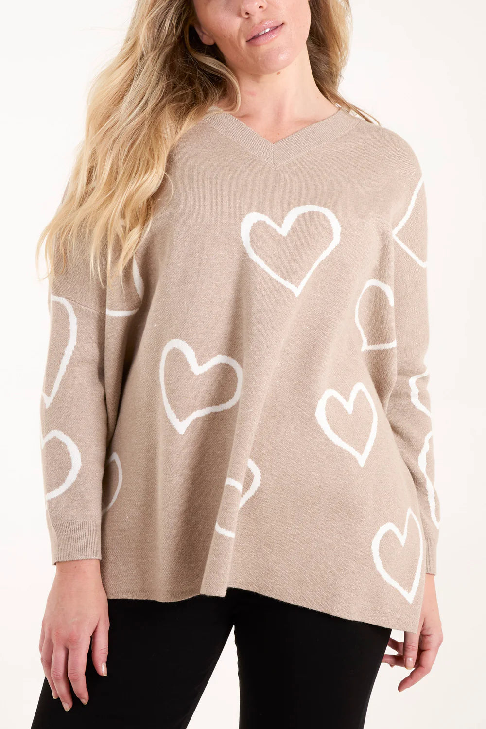 Nova of London Heart Pattern V-Neck Jumper