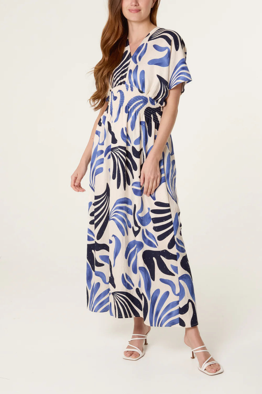 Nova of London Abstract Leaf Print Embellished Dress