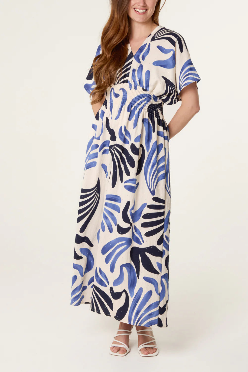 Nova of London Abstract Leaf Print Embellished Dress