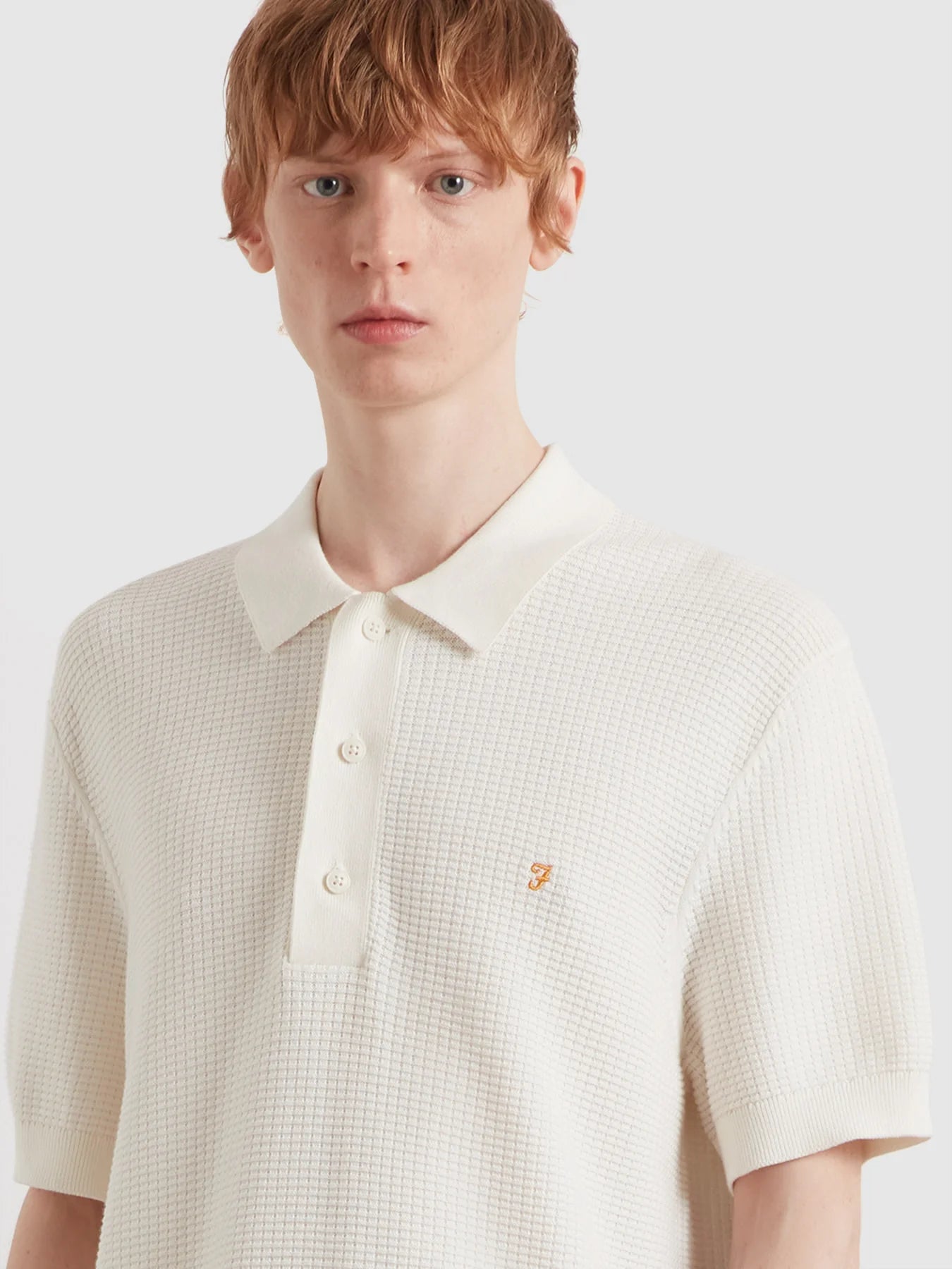 Farah Thornley Knitted Polo Shirt In Ecru