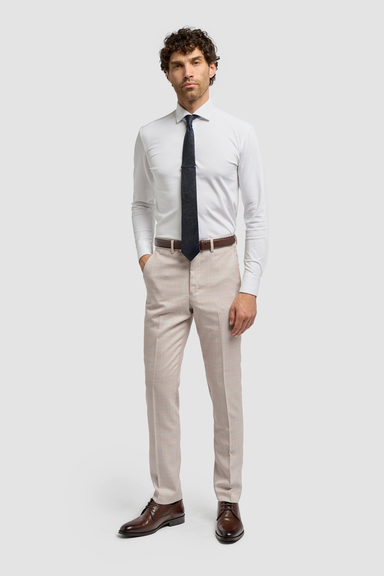 Cavani Caridi Beige Check Trousers