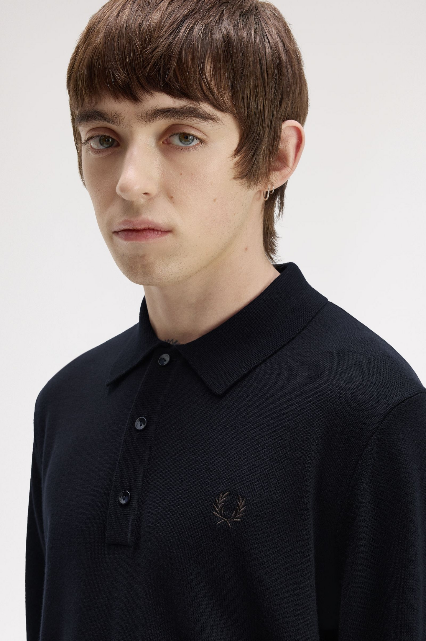 Fred Perry Long Sleeve Knitted Shirt K4535 Navy