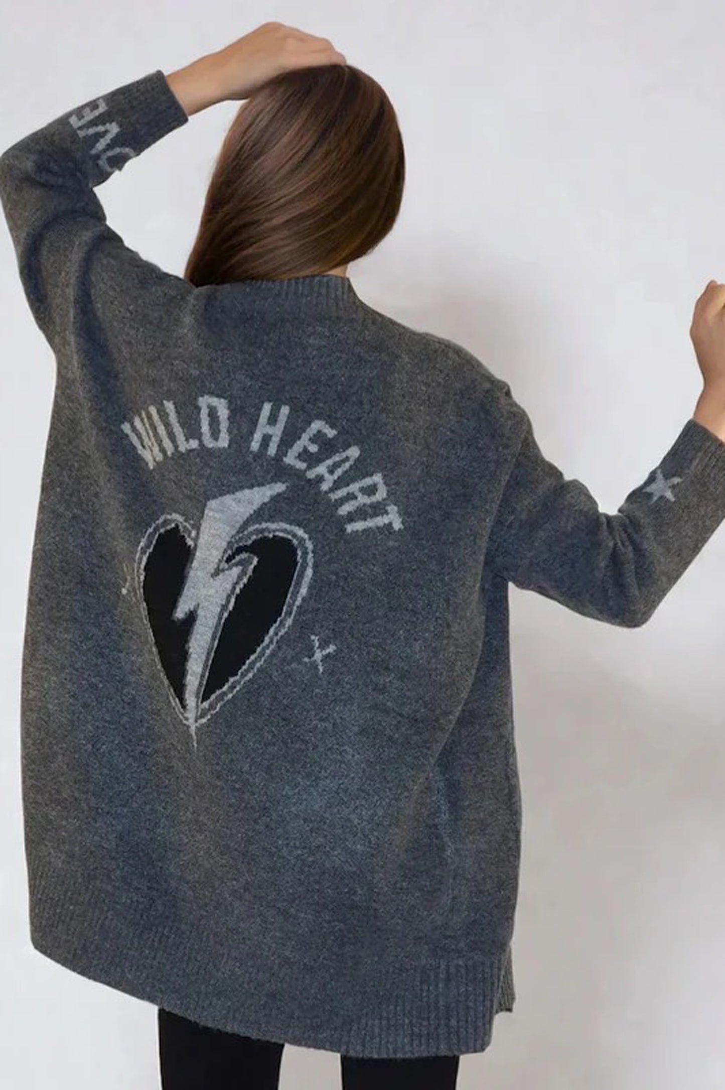 Religion Charcoal Grey Wild Heart Long Line Appliqué Cardigan