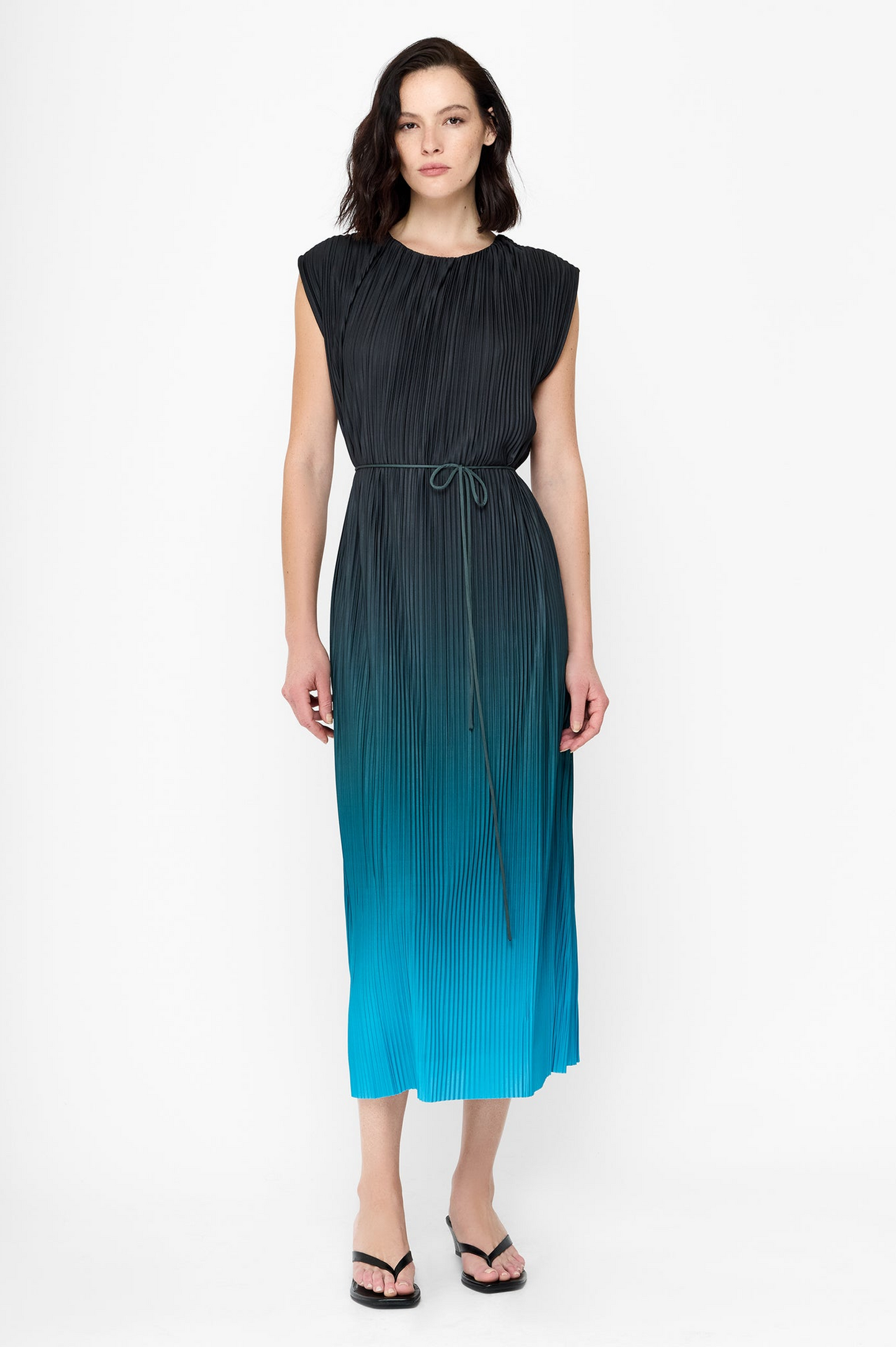 French Connection Xena Pleated Blue Ombre Column Midi Dress
