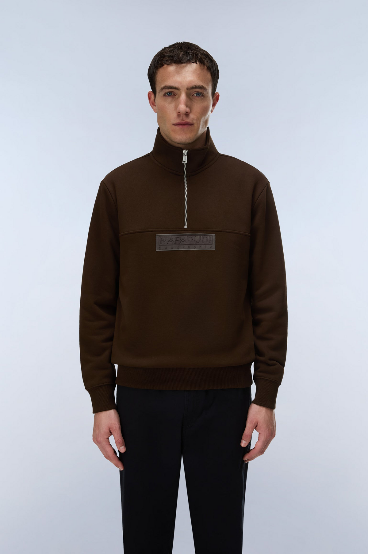 Napapijri Box Logo Half-Zip Sweatshirt Brown