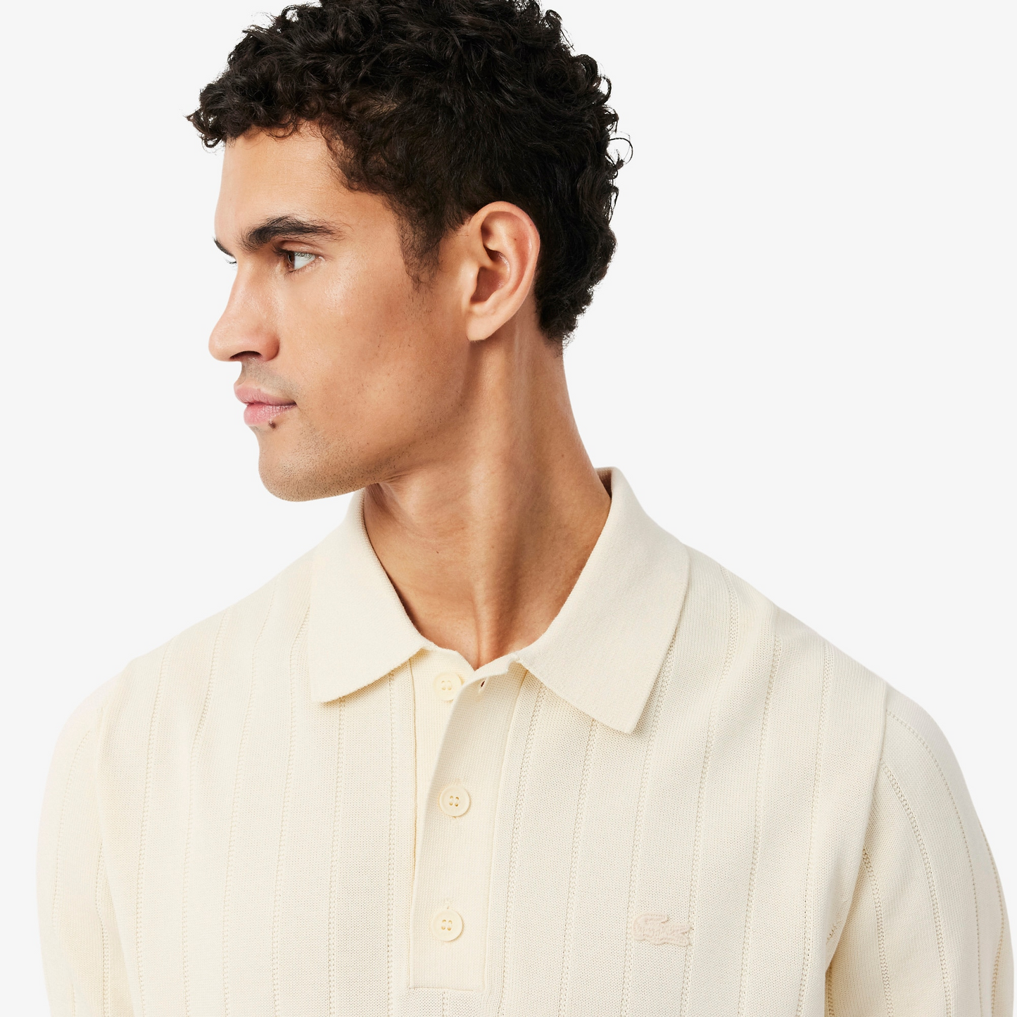 Lacoste Fluid Ribbed Knit Polo Collar Sweater