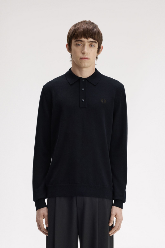 Fred Perry Long Sleeve Knitted Shirt K4535 Navy