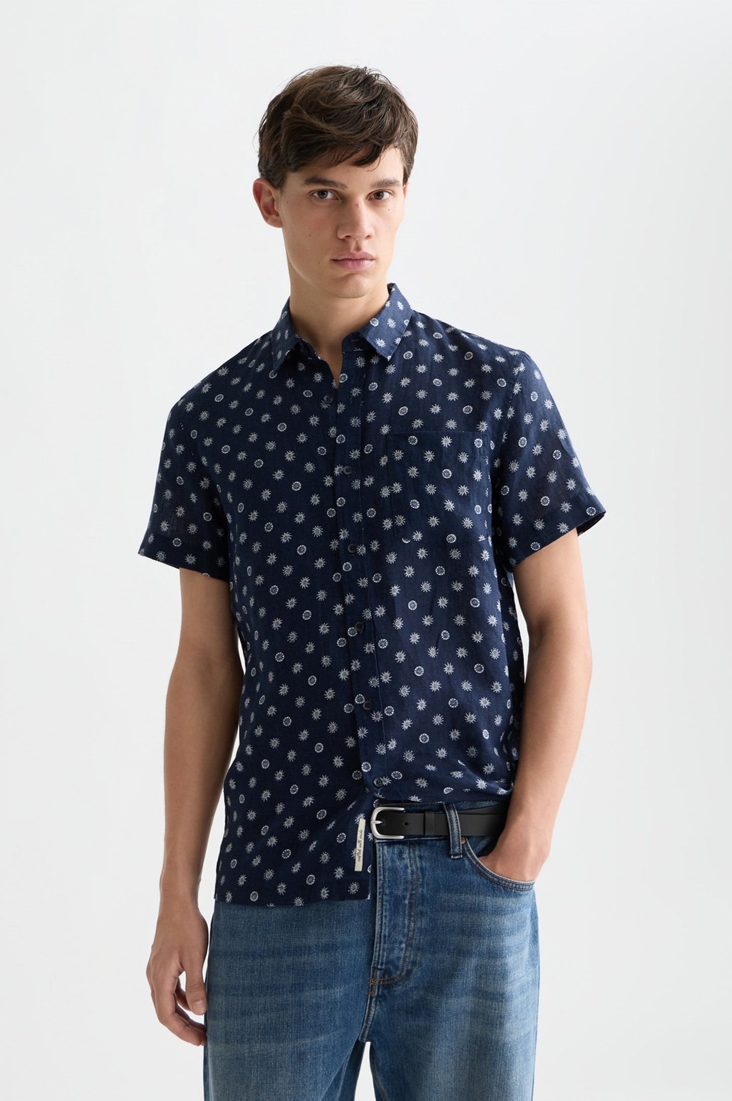 Scotch and Soda Printed linen short sleeve shirt