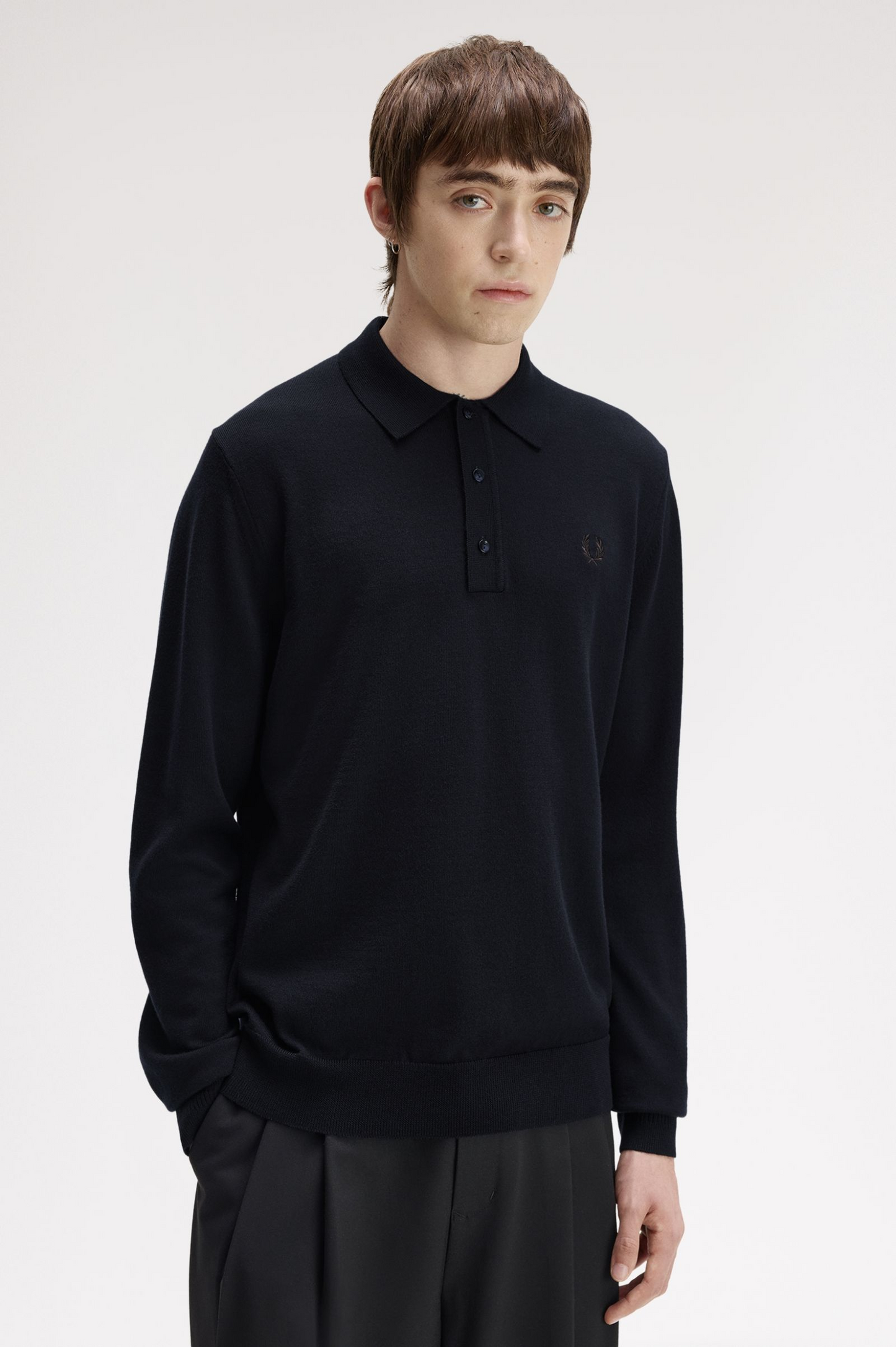Fred Perry Long Sleeve Knitted Shirt K4535 Navy