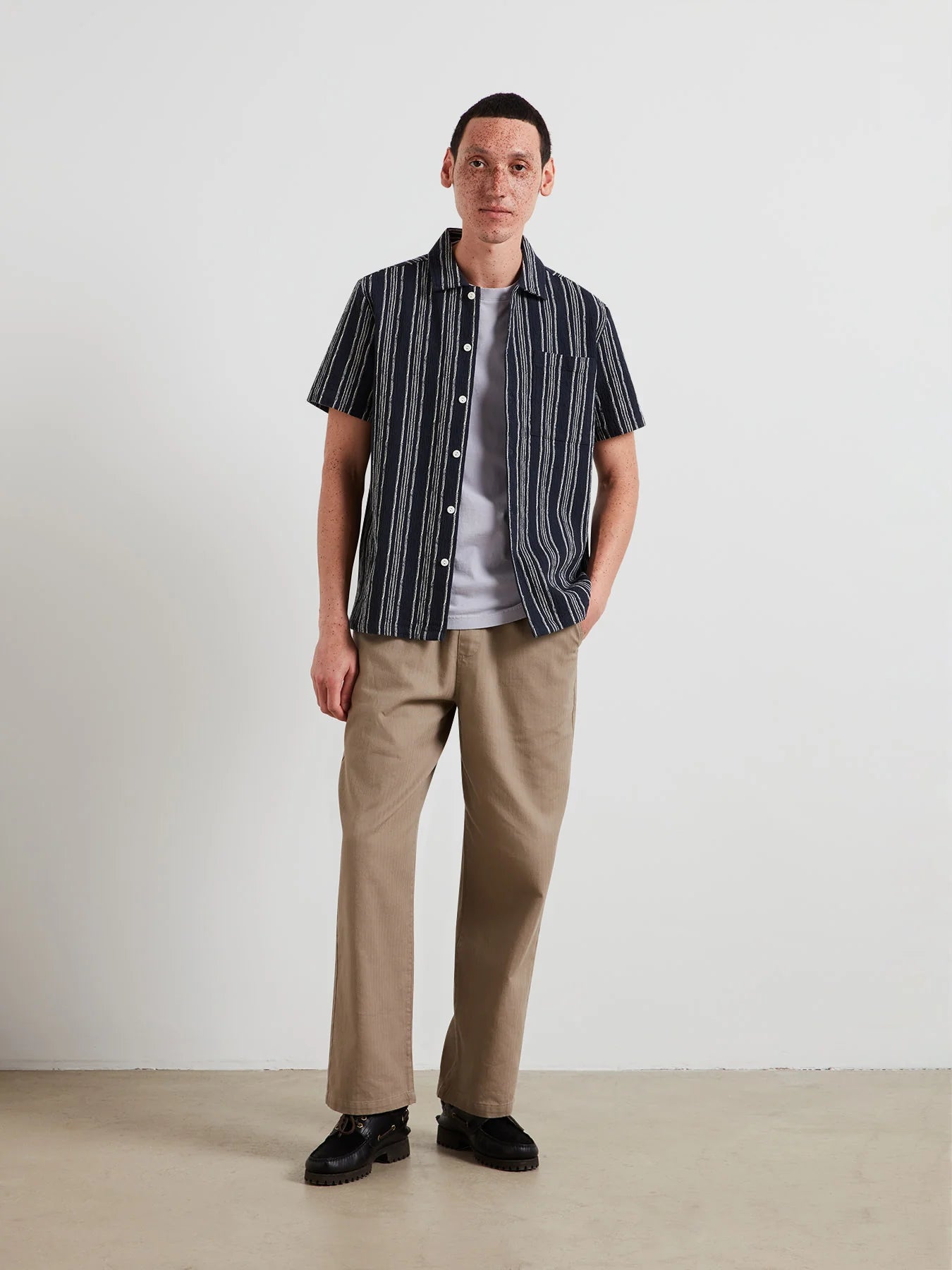 Farah Simon Striped Short Sleeve Shirt In True Navy