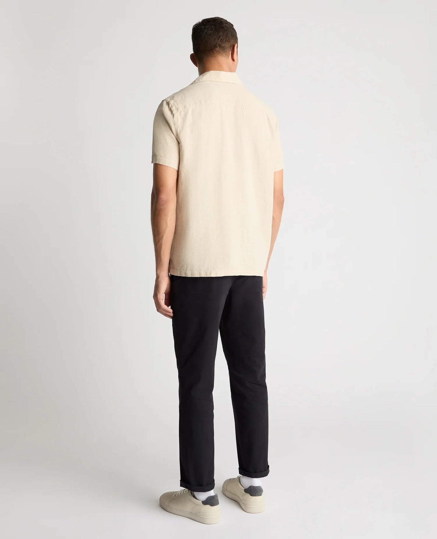Remus Uomo Tapered Fit Short Sleeve Linen Shirt (Stone)
