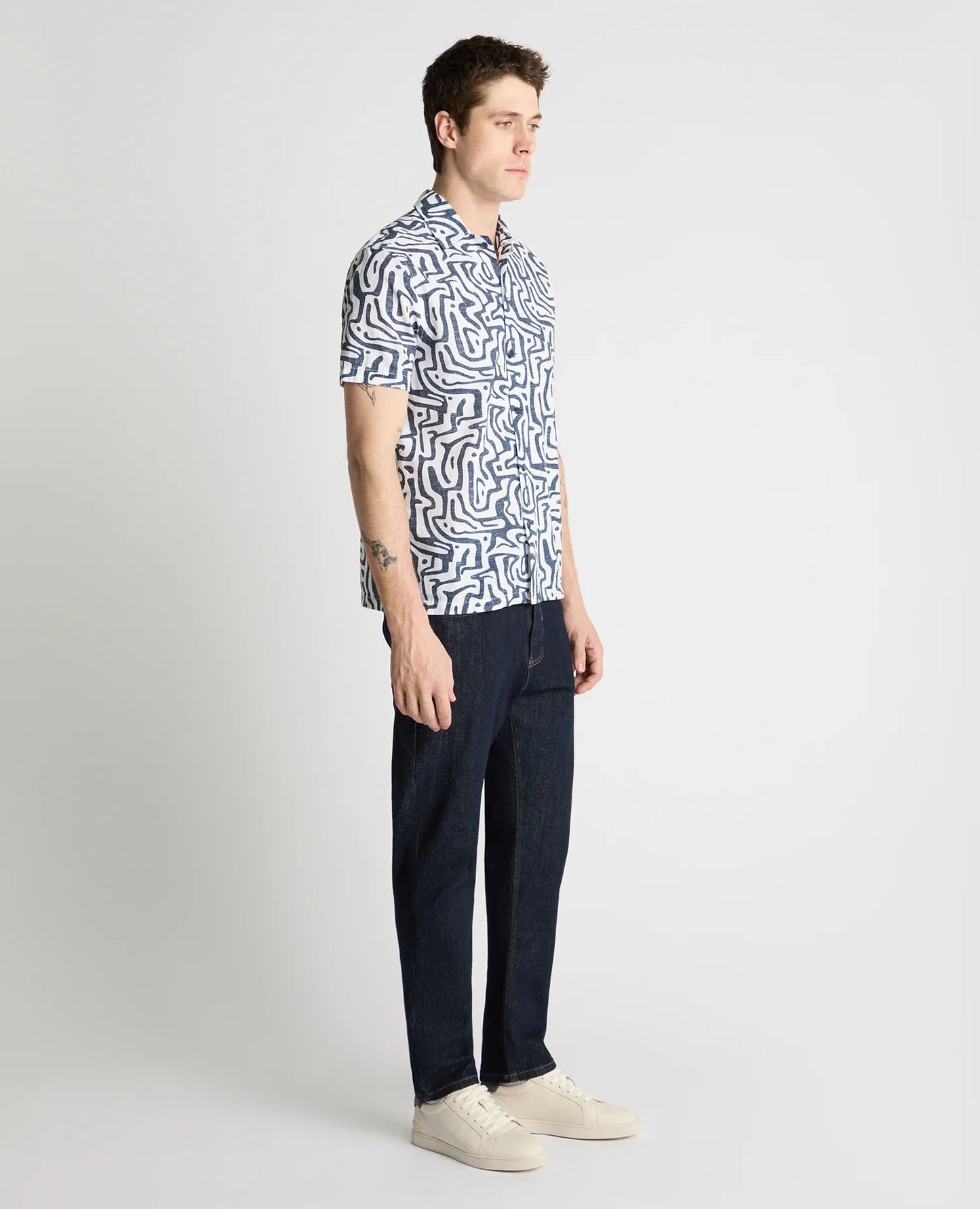 Remus Uomo Tapered Fit Cotton-Linen Print Shirt