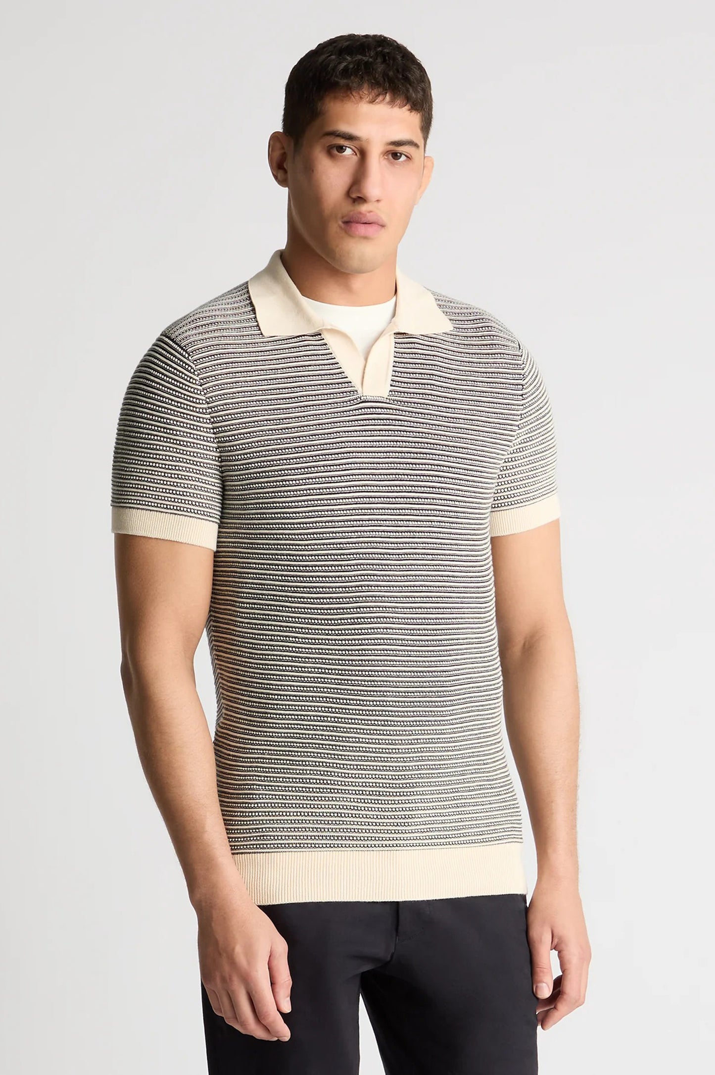 Remus Uomo Stripe Knit V-Neck Polo