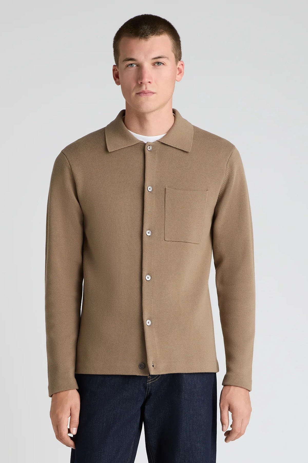 Remus Uomo Stone Button Up Cotton Cardigan