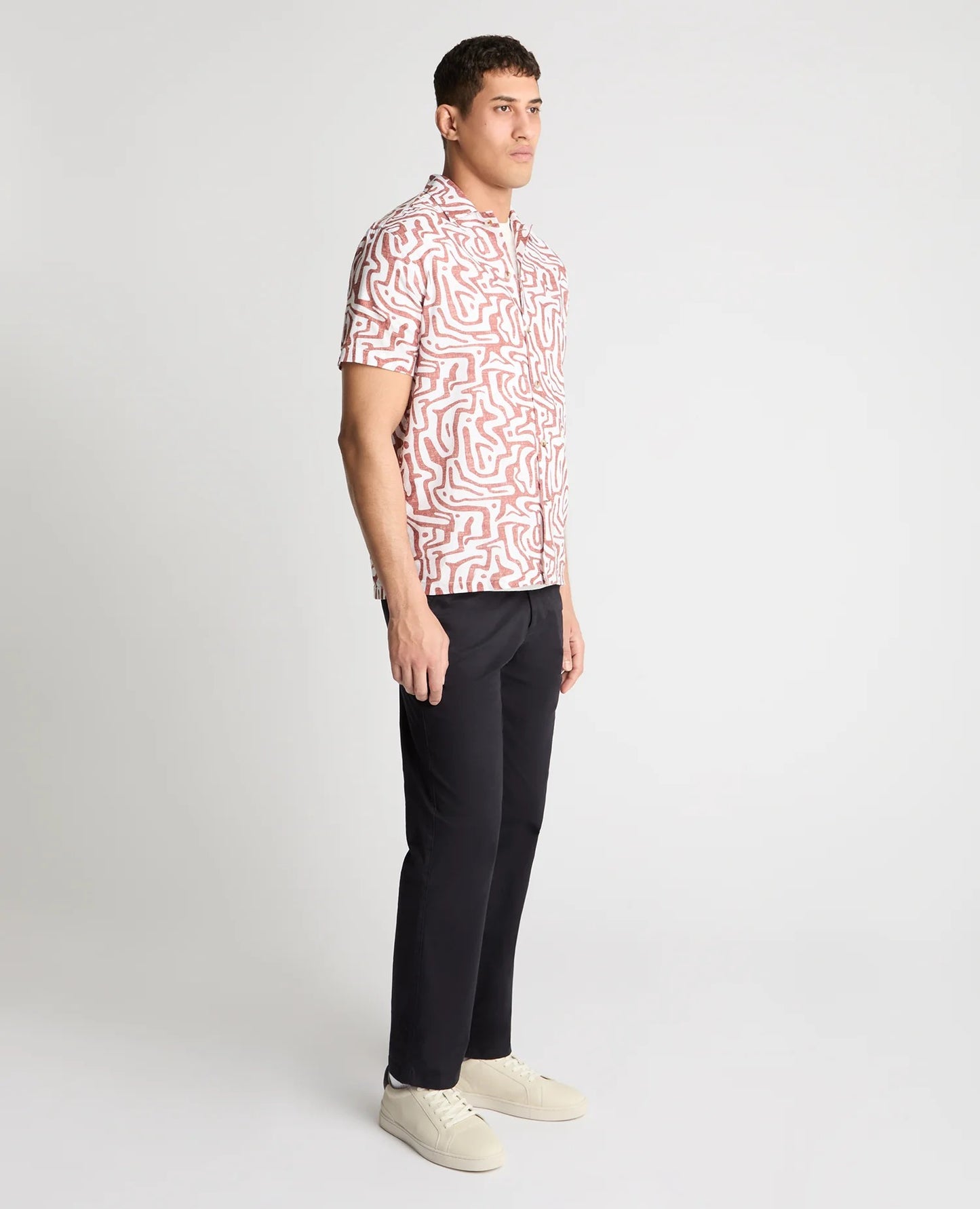 Remus Uomo Tapered Fit Cotton-Linen Print Shirt