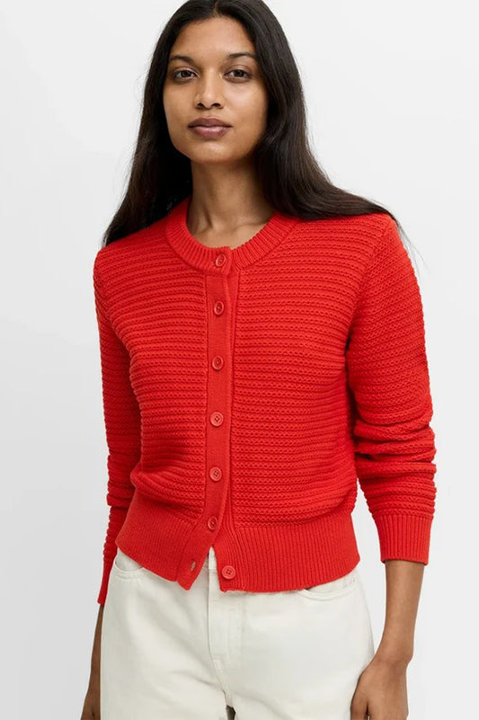 French Connection Lily Mozart Red Purl Knit Cardigan