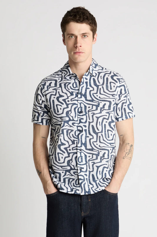 Remus Uomo Tapered Fit Cotton-Linen Print Shirt
