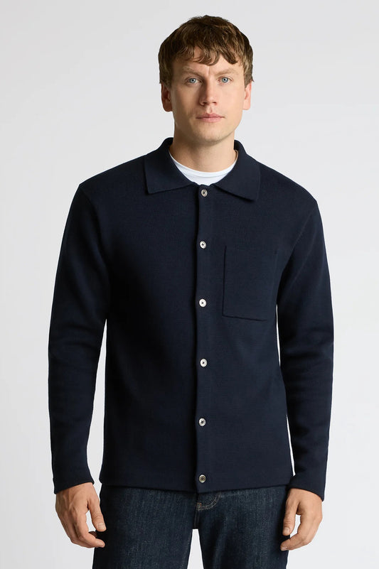 Remus Uomo Stone Button Up Cotton Cardigan (Navy)