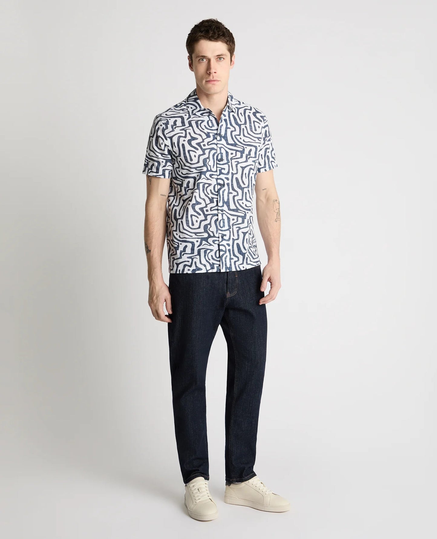 Remus Uomo Tapered Fit Cotton-Linen Print Shirt