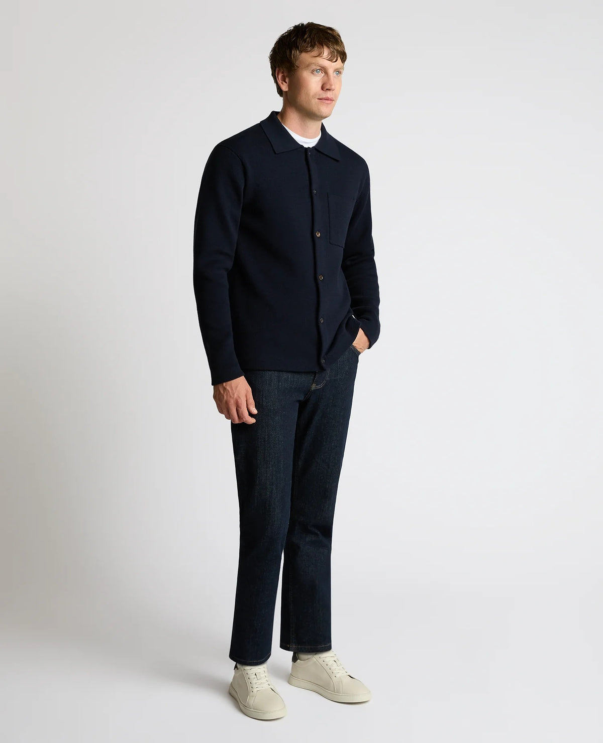 Remus Uomo Stone Button Up Cotton Cardigan (Navy)